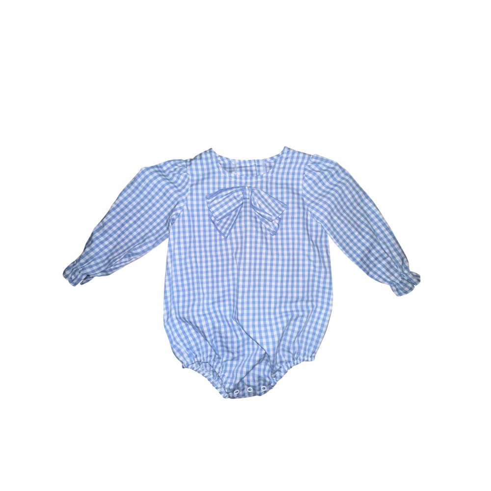 Beau Fort Bonnet Beatrice Bow Jumpsuit  Blouse By Blue White Size 18-24  Months